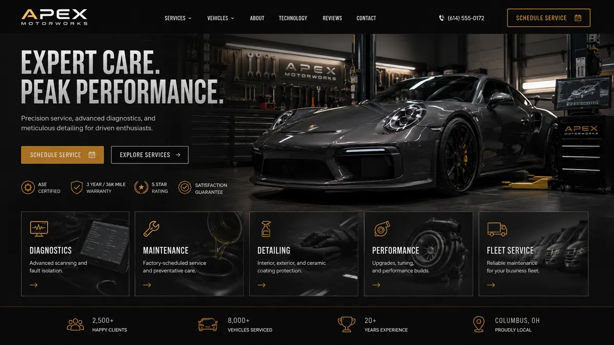 Website direction mockup for an auto repair business
