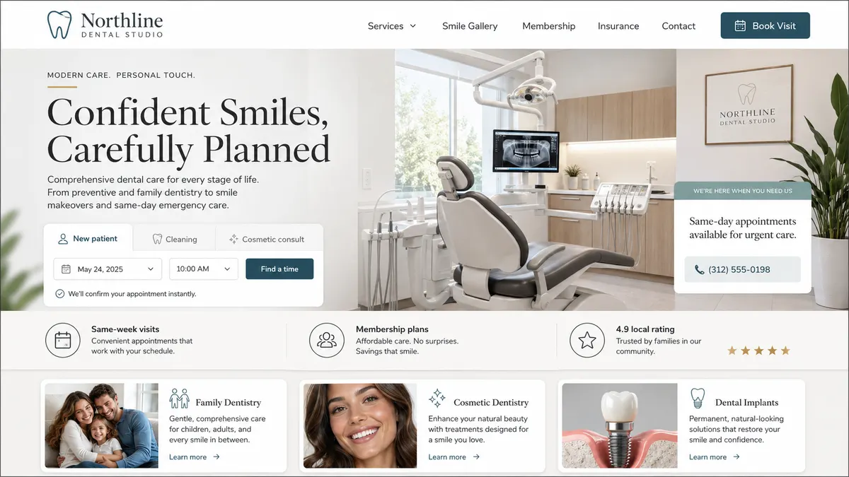 Website direction mockup for a dental practice