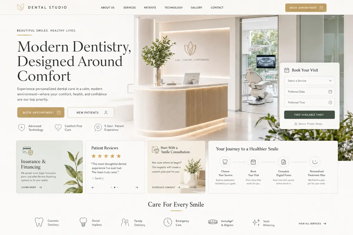 Alternate website direction mockup for a dental practice
