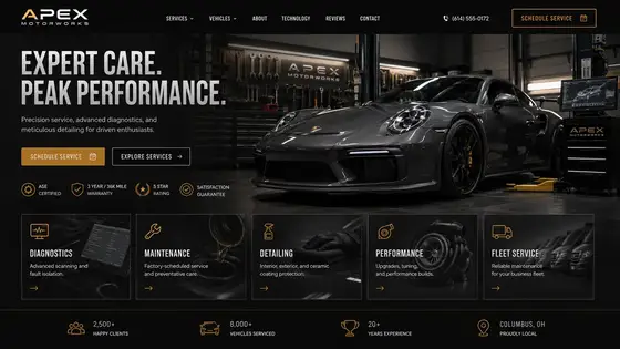 Website direction mockup for an auto repair business