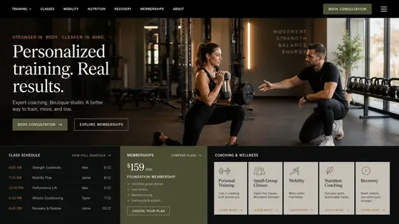 Website direction mockup for a fitness training business