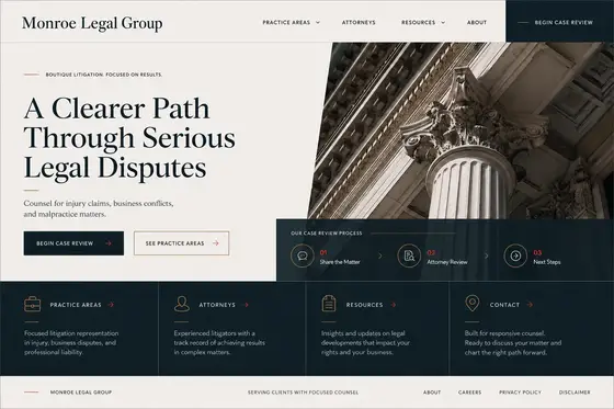 Alternate website direction mockup for a law firm