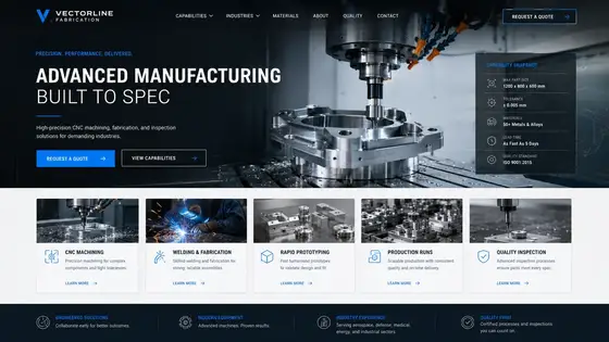 Website direction mockup for a manufacturing business