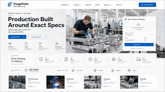 Alternate website direction mockup for a manufacturing business