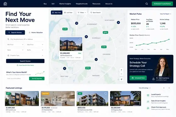 Alternate website direction mockup for a real estate business