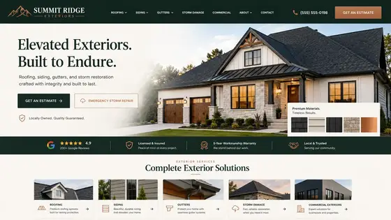 Website direction mockup for a roofing company