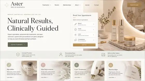 Website direction mockup for a spa or wellness business
