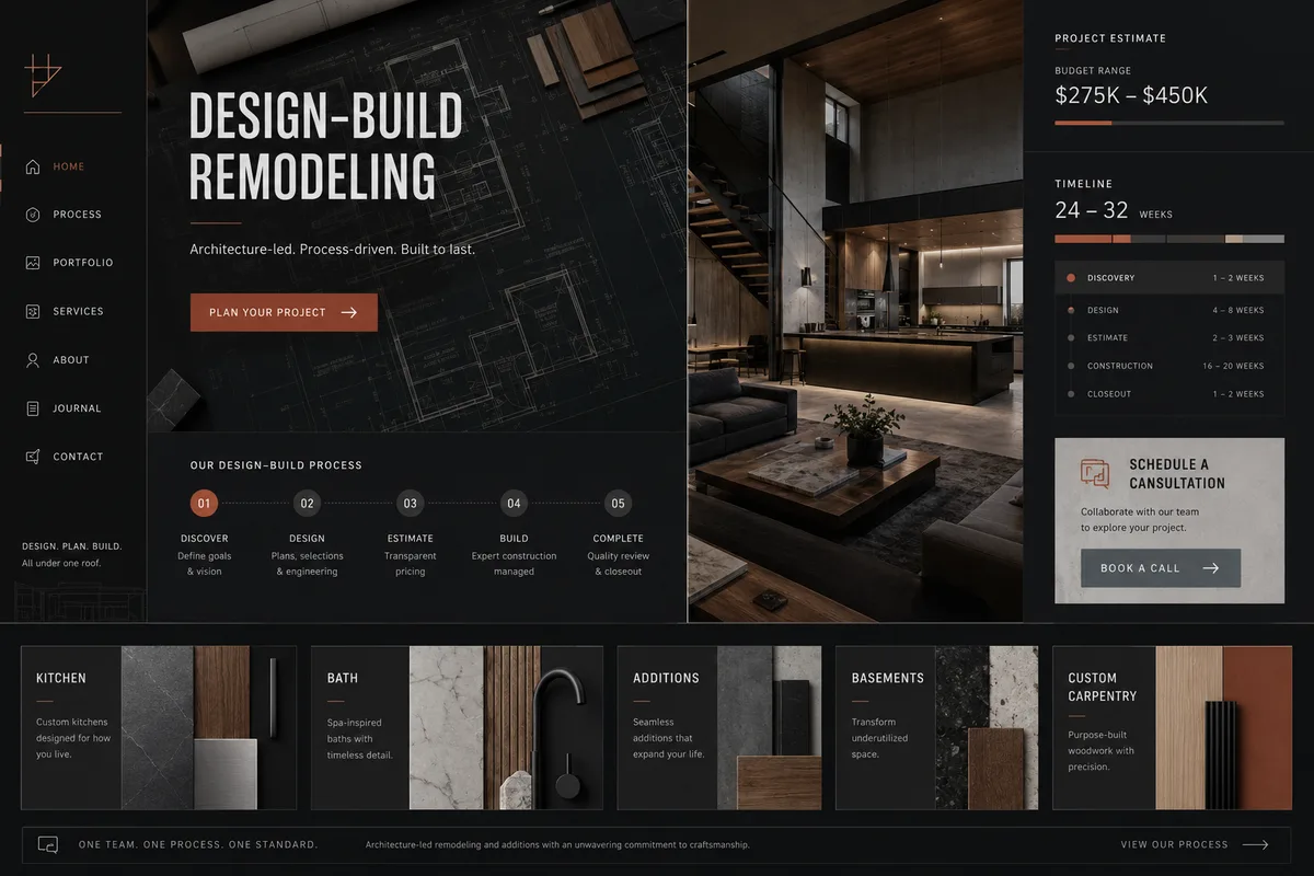Alternate website direction mockup for a home remodeling company