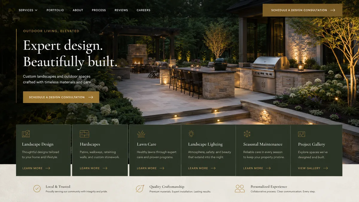Alternate website direction mockup for a landscaping business