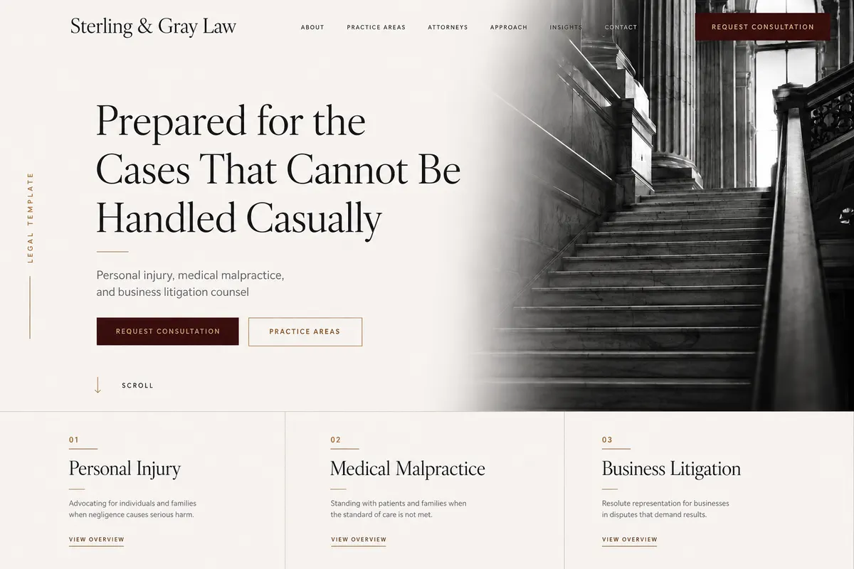 Website direction mockup for a law firm