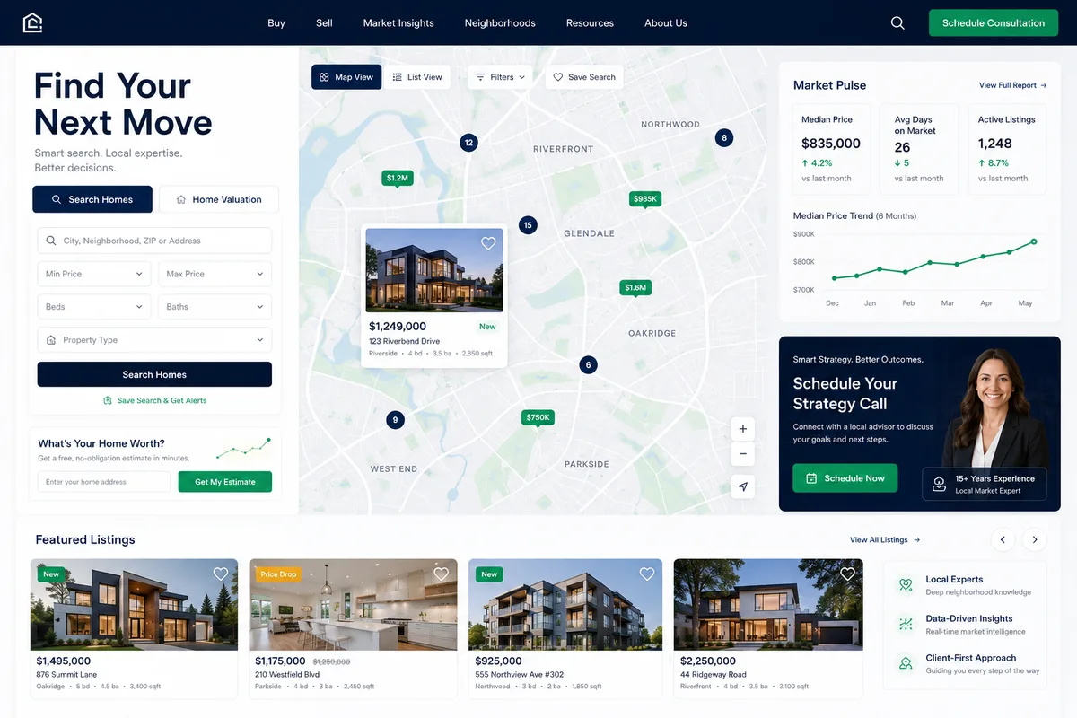 Alternate website direction mockup for a real estate business