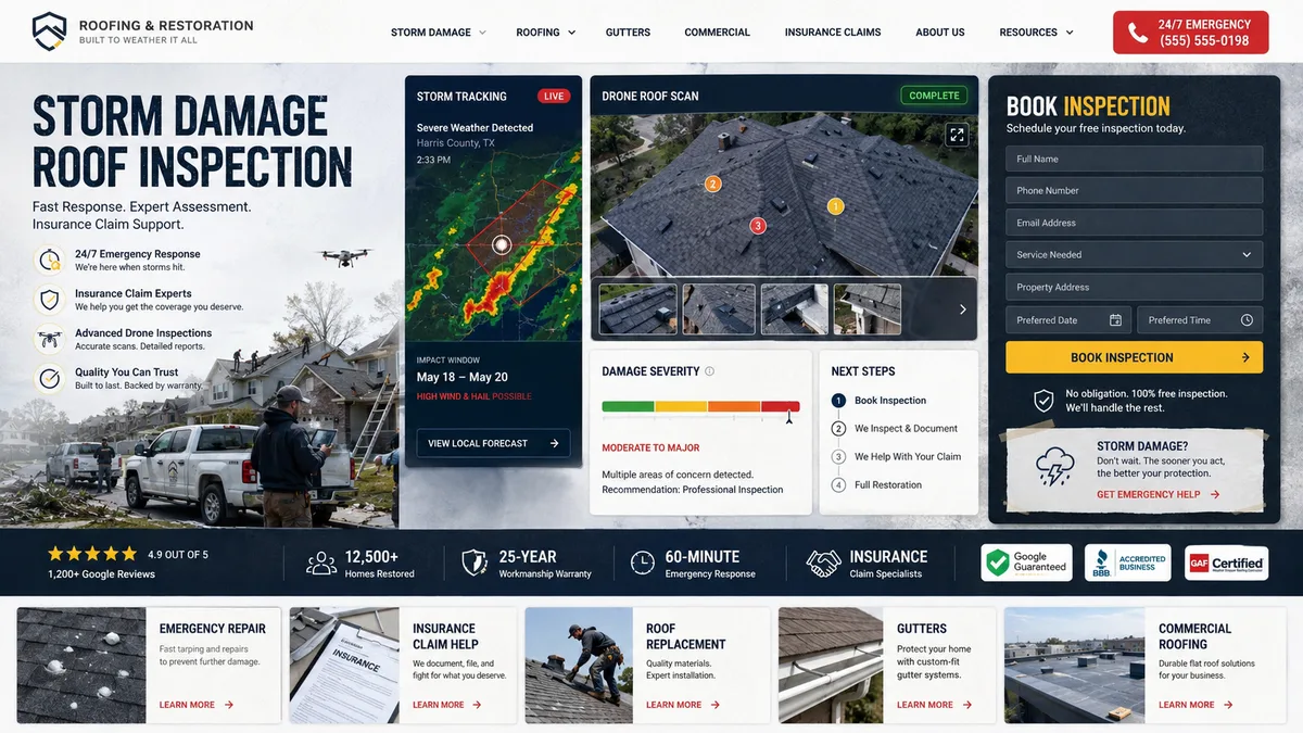 Alternate website direction mockup for a roofing company