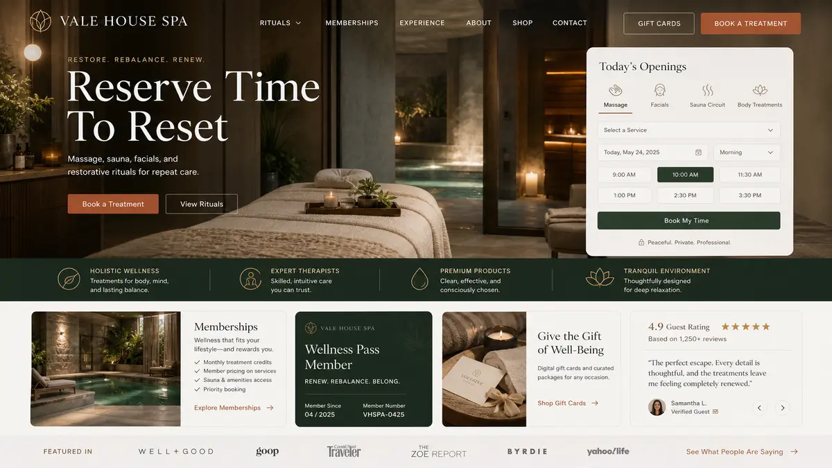 Alternate website direction mockup for a spa or wellness business